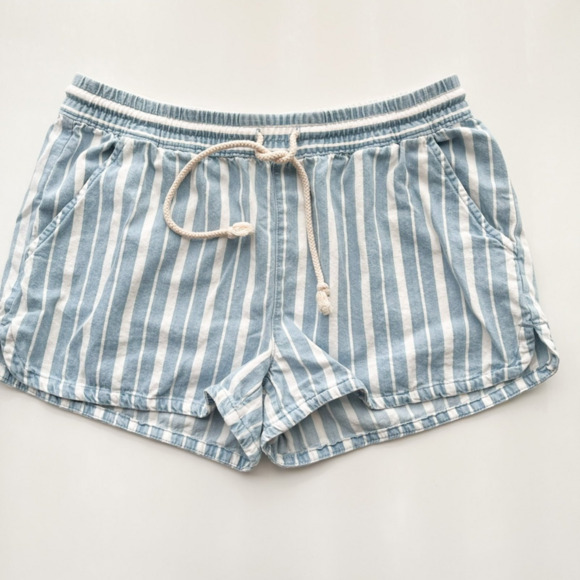 Aerie Cotton Pull On Drawstring Shorts Womens Small Blue White Stripe Summer - Picture 1 of 7